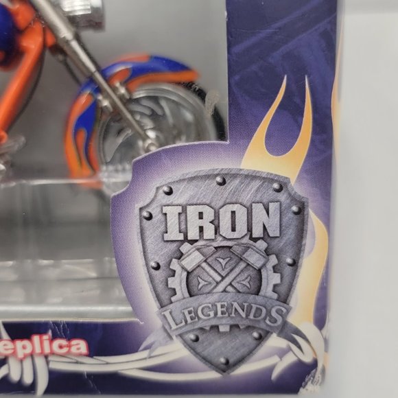 New Outlaw Steel Iron Legends Orange Blue w Flame Motorcycle DieCast Metal 1:18 - Picture 6 of 15
